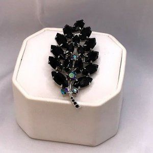 Silvertone Marquis Black &AB Rhinestone Brooch